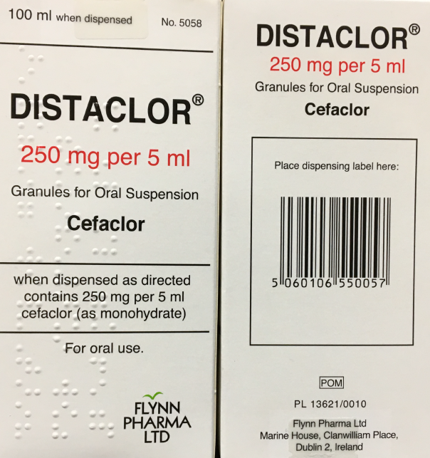 Picture of DISTACLOR cefaclor 250mg/5mL granules for oral suspension (UK)