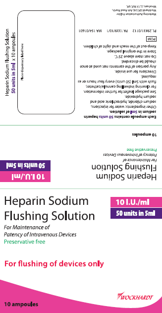 Picture of WOCKHARDT Heparin sodium 10 IU/mL (50IU/5mL) flushing solution (UK)