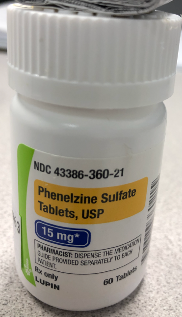 Picture of Phenelzine Sulfate USP 15mg Tablets (Lupin Pharmaceuticals) - bottle label