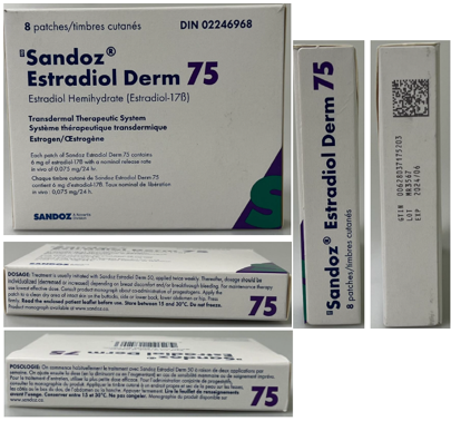 Picture of SANDOZ ESTRADIOL DERM 75 estradiol hemihydrate transdermal therapeutic system (Canada)