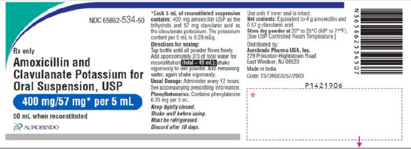 Picture of Amoxicillin and clavulanate potassium for oral suspension USP 400mg/57mg per 5mL (Aurobindo)