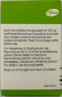 Picture of Solu-Medrone methylprednisolone sodium succinate 125mg powder for injection (Pfizer, UK) back