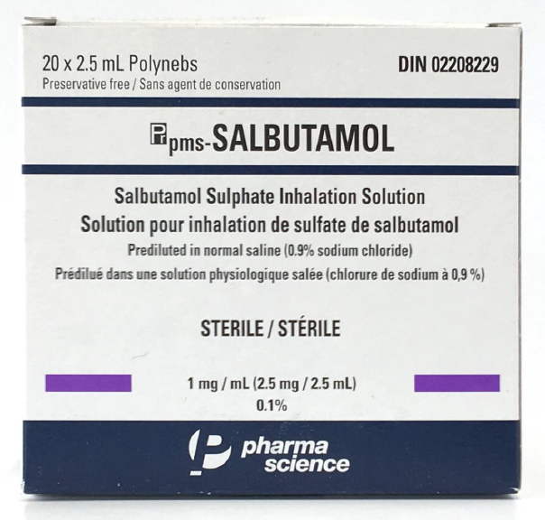 Picture of PMS-SALBUTAMOL salbutamol sulphate inhalation solution, BP 1mg/1mL (2.5mg/2.5mL) (Canada)