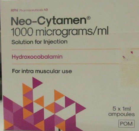 Picture of NEO-CYTAMEN hydroxocobalamin 1000 micrograms/mL solution for injection