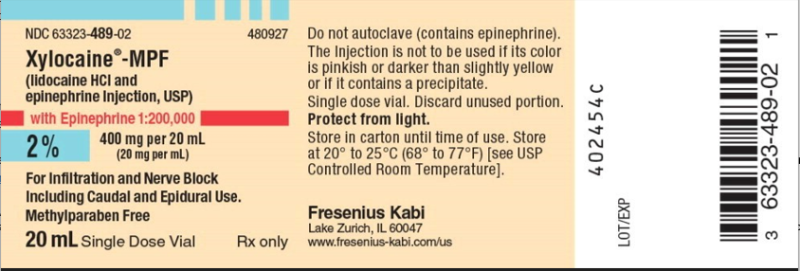 Picture of XYLOCAINE-MPF 2% with epinephrine 1:200,000 vial label