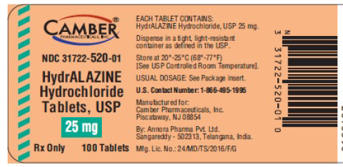 Picture of Hydralazine hydrochloride tablets USP 25mg bottle