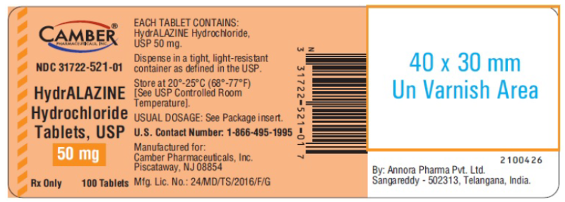 Picture of Hydralazine hydrochloride tablets USP 50mg bottle