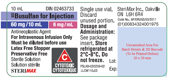 :Picture of Busulfan for injection 6mg/mL (60mg/10mL) vial - label