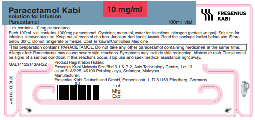 Picture of Paracetamol Kabi 10mg/mL (1000mg/100mL) solution for infusion vials - vial