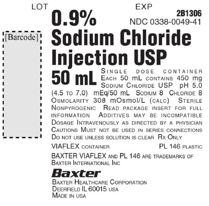 Picture of 0.9% Sodium Chloride Injection, USP in VIAFLEX bag 50mL (Baxter USA)