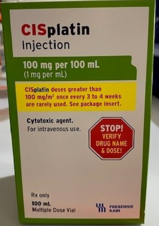 Picture of Cisplatin 100mg/100mL (1 mg/mL) solution for injection, multiple dose vial - carton