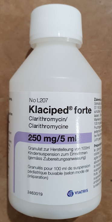 :Picture of KLACIPED FORTE clarithromycin 250mg/5mL granules for oral suspension - bottle