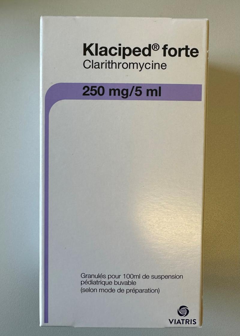 Picture of KLACIPED FORTE clarithromycin 250mg/5mL granules for oral suspension - carton