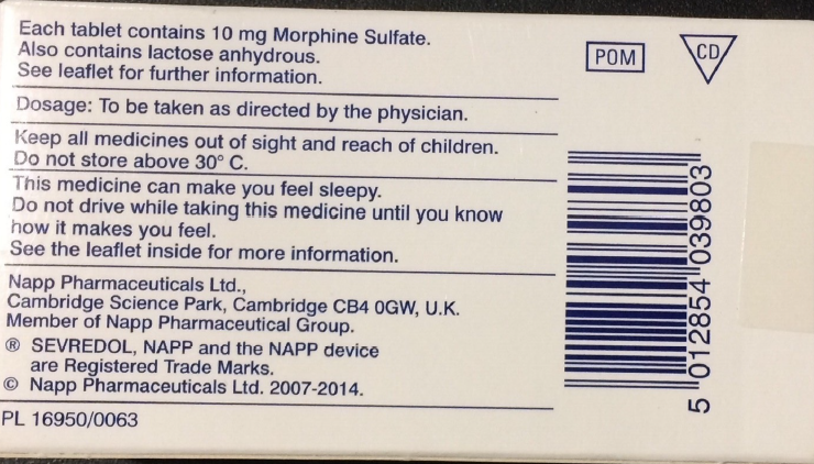 Picture of SEVREDOL morphine sulfate 10mg tablets - carton