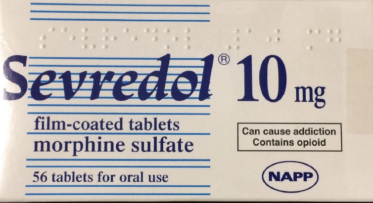 Picture of SEVREDOL morphine sulfate 10mg tablets - carton