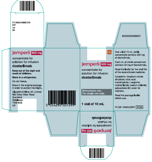 Picture of JEMPERLI dostarlimab 500 mg concentrate for solution for infusion vial - carton