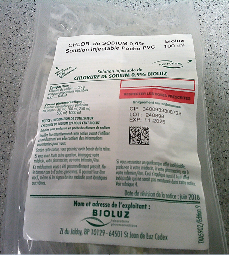 Picture of Sodium Chloride Bioluz Solution for Infusion Bag 100 mL