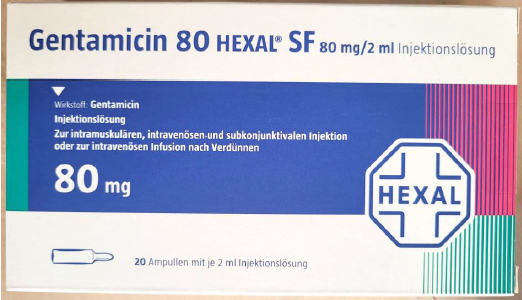 Picture of Gentamicin HEXAL 80mg/2mL injection 20 pack ampoules - carton