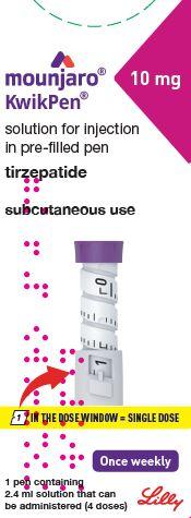 Picture of Mounjaro Kwikpen tirzepatide 10mg solution for injection pen - label