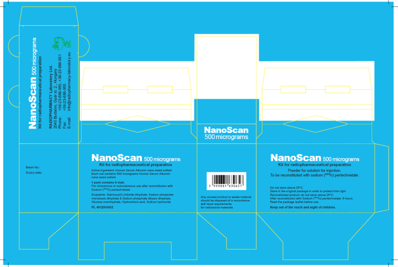 Picture of NANOSCAN 500 micrograms Kit for radiopharmaceutical preparation - carton