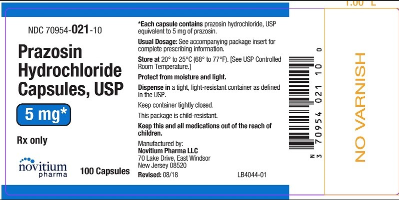 Picture of Prazosin Hydrochloride Capsules USP 5mg bottle - label