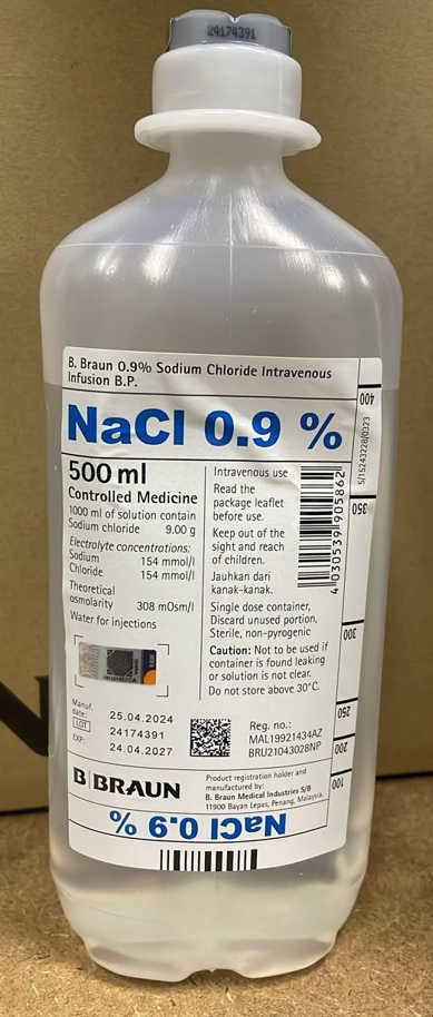 Picture of 0.9% sodium chloride infusion 500mL - bottle