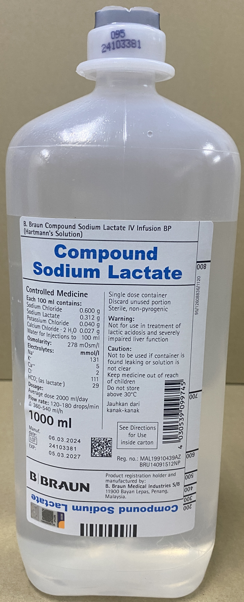 Picture of Compound Sodium Lactate Intravenous Infusion BP 1000 mL - bottle