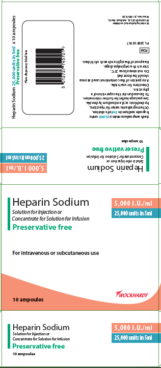 Picture of Heparin sodium 25000 units in 5mL solution for injection ampoules - carton