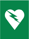 White heart with green background and lightening symbol symbolising electric shock.