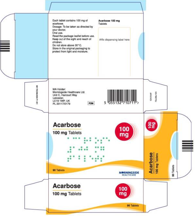 Picture of Acarbose 100mg tablets - carton