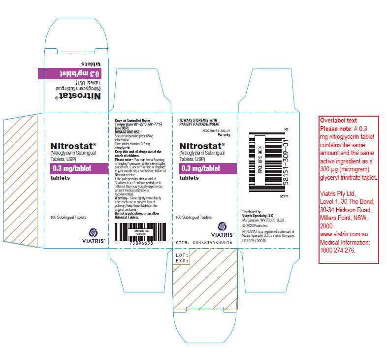 Picture of Nitrostat 0.3mg nitroglycerin tablets - carton