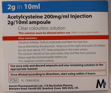 Picture of Acetylcysteine 200mg/mL injection ampoule - carton back