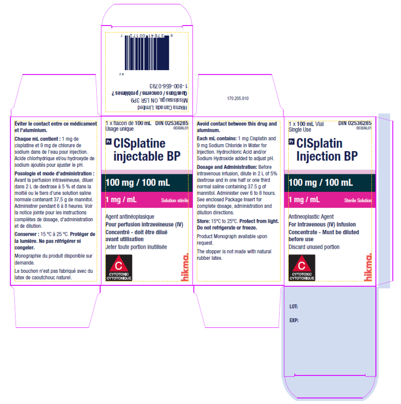 Picture of Cisplatin Injection BP 100mg in 100mL Solution for Intravenous Infusion vial - carton