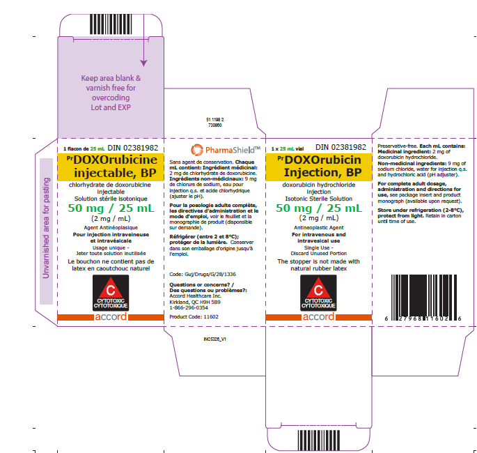 Picture of Doxorubicin hydrochloride injection 50 mg in 25 mL solution via - carton