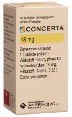 Picture of CONCERTA methylphenidate hydrochloride 18mg extended-release tablets - carton