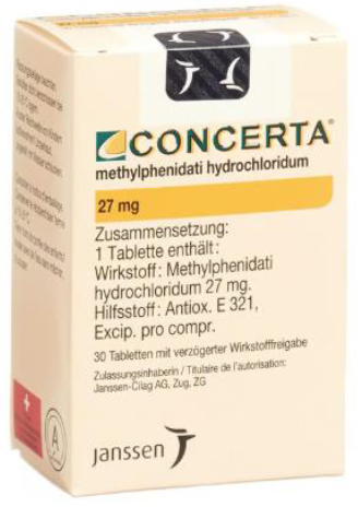 Picture of CONCERTA methylphenidate hydrochloride 27mg extended-release tablets - carton