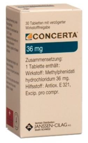 Picture of CONCERTA methylphenidate hydrochloride 36mg extended-release tablets - carton