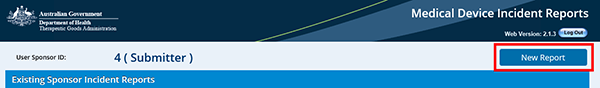 screenshot showing locaton of New Report button (top right of screen)