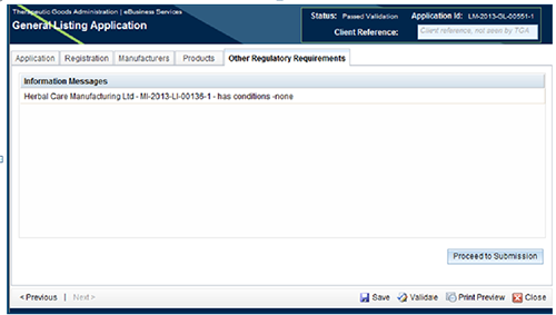 Screenshot of Information Messages under the Other Regulatory Requirements tab