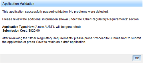 Screenshot of successful Application Validation message